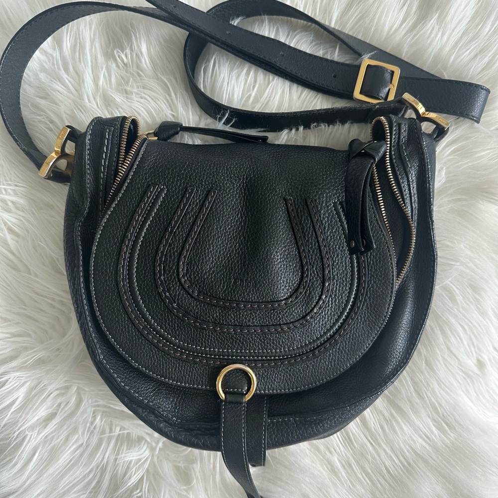 Authentic original design Chloe Marcie saddlebag in black - medium-large